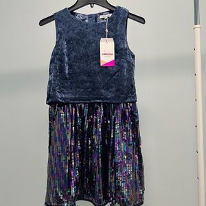 Collection B Kids Velvet and Sequin Dress - Blue and Multicolor